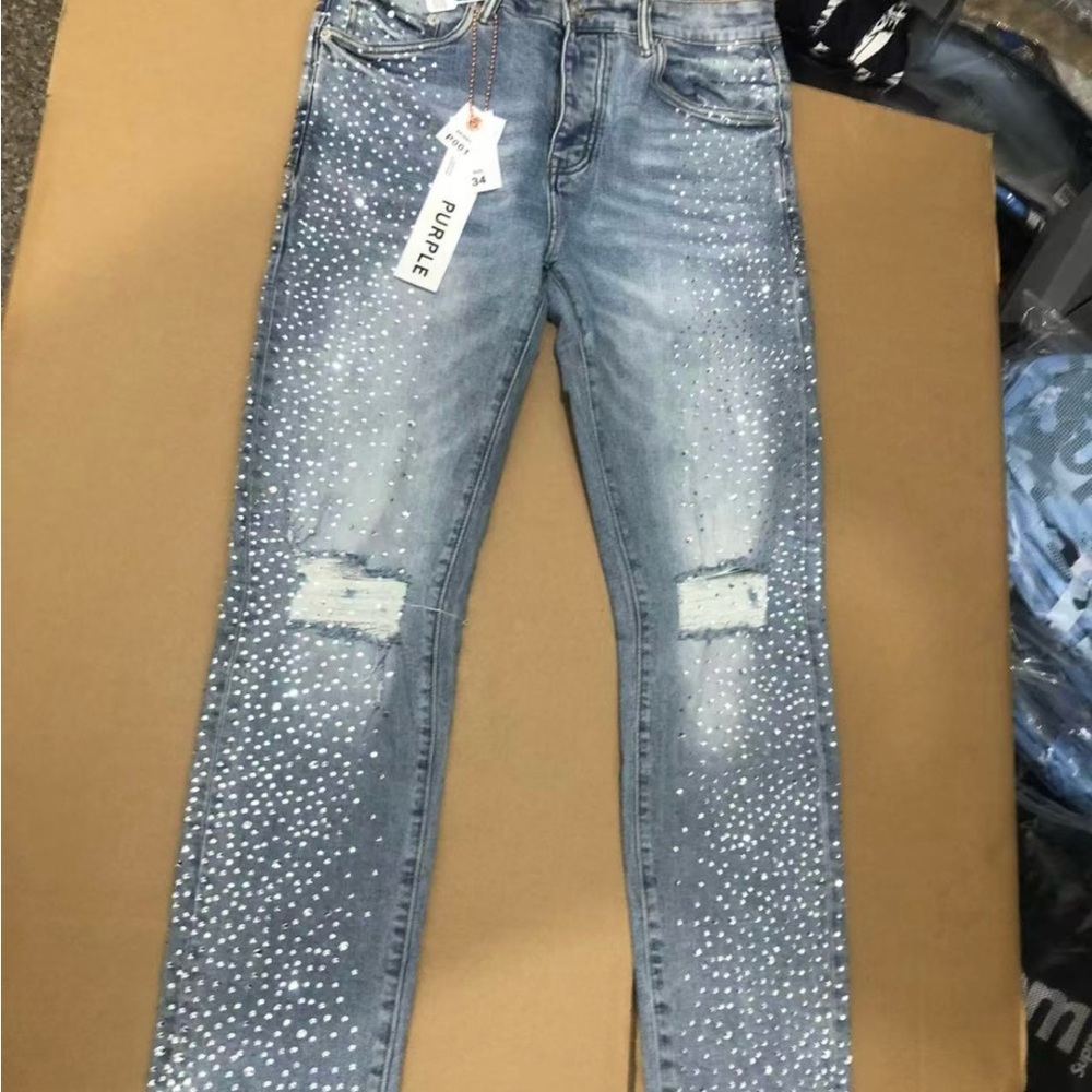 Ralph Lauren Purple Label Blue Skinny Jeans with Sparkling Details